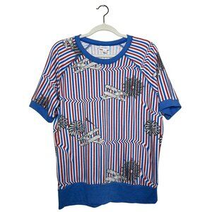 Lularoe Jane Short Sleeve Sweatshirt Size Medium Airplane Stripes Fireworks 4th